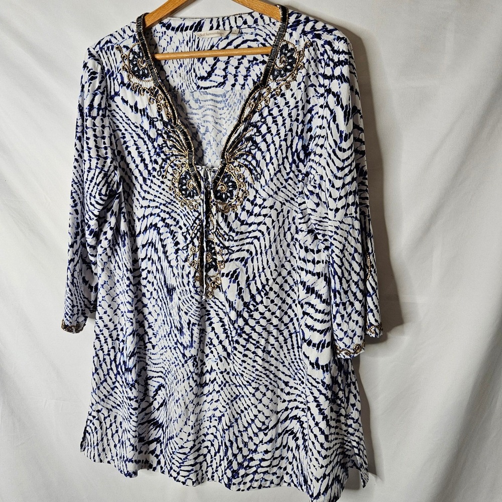 Soft Surroundings South Beach Beaded Embroidered Tunic‎ sz L